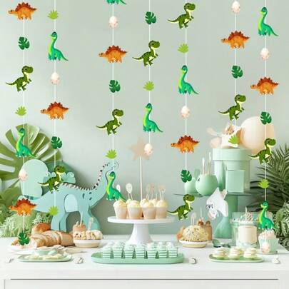 1pc Dinosaur Paper Rope Hanging Decor - Jungle Theme Birthday Party Supplies, Cute Dinosaur Paper Wreath Suitable For Home Wall Backdrop, Classroom And Party Decoration, Durable Paper Design