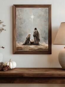 1 pieza Obra de arte de la Natividad vintage, arte de pesebre, impresión de la Natividad de Jesús, arte de estrella, el regalo ideal para amigos, regalo de fiesta, impresión de arte para dormitorio, decoración de sala de estar, decoración de oficina, decoración de cocina, obras de arte de pared, decoración de pared, decoración del hogar, decoración de habitación, arte de pared en lienzo, carteles, arte de pared con marco, marco opcional - Multicolor - Ver 2