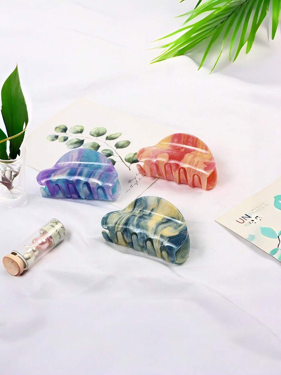 1个/3个大理石纹波西米亚风ABS塑料发爪夹，时尚百搭，适合海滩、旅行、派对、度假、返校季等场合。 - 彩色 - 查看 1