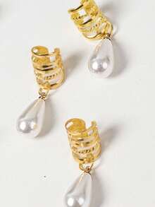 6pcs Gold Wireless Pearl Tassel Jewelry Set, Bohemian Cute Hiphop Summer Beach Vacation Hair Clips, Headband, Hairpin, Crescent Moon Combination, Ramadan Festival Holiday Gift, Party Hair Accessories - Gold - View 3