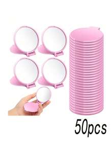 5/10/20/50/100pcs Foldable Portable Mini Round Makeup Mirror, Compact Wallet Size, For Women Travel & Daily Use, Mother's Day Gift (Black, White) - Hot Pink - View 9