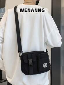 High School Students University Multifunctional Sling Bag Shoulder Bag Casual Bag Men Letter Patch Square Bag, Schoolbag For Travel, College, Outdoors Tote Bag Sports Bag Hiking Outdoor Vacation Funny Gifts Christmas Gifts For Men Side Bags For Men Black Bag Travel Essentials Holiday Essentials Bag For Men Camping Sling Bag For Men Summer Back To School Summer Bag Springbreak Bag Pack Cross Body Bag School Supplies Purse Canvas Tote Bag Pouch Festival - Black - View 1