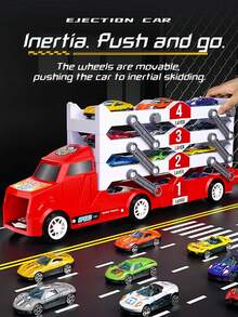 Red & Blue Metal Early Childhood Toy Set, Container Truck Warehouse Slide With Eject/Retract Function, 8 Random Mini Cars, Educational Gift For Halloween/Christmas/Birthday - Multicolor - View 5