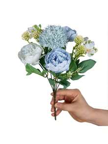 1 bông hoa giả bằng lụa kích thước 11,81 inch (hoa cúc, mẫu đơn, cúc trắng), lý tưởng làm quà tặng Ngày Valentine, bó hoa cưới tự làm, trang trí tiệc, nhà cửa, nhà bếp, sân vườn, khách sạn, văn phòng, vòng hoa, trang trí Lễ Tạ ơn, trang trí sinh nhật, hoa giả cắm trong nhà và ngoài trời, phong cách Boho cho đám cưới. - Màu xanh nhạt - Xem 5