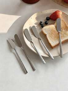 1/2件套简约风格银色不锈钢平头黄油刀，奶酪甜点刀，早餐涂抹刀，面包黄油果酱刀，高品质餐具，家用三明治涂抹切片刀 - 彩色 - 查看 3
