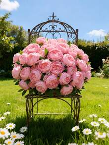 15支/套 仿真粉色牡丹花，适用于婚礼、母亲节、复活节和春季装饰，室内外家居装饰，节日装饰，DIY花束制作，新娘捧花，婚礼装饰，派对装饰，酒店装饰和桌面摆件 - 粉色 - 查看 7