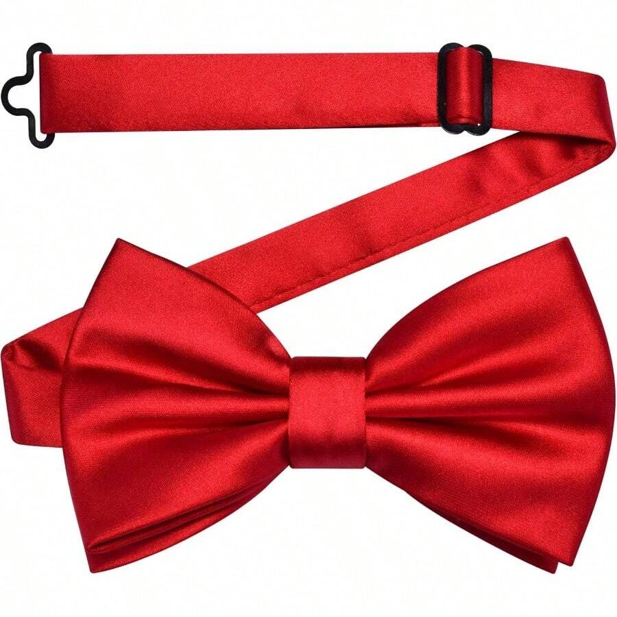 Solid Color Pre - Tied Bow Tie Quality Adjustable Bowtie Men Party Wedding - Đỏ - Xem 1