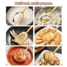 6pcs Stainless Steel Flatware Set, Including Soup Spoon, Ladle, Serving Spoon, Suitable For Home, Kitchen, Hotel, Buffet, Party, Christmas Gift, School Supplies - Silver - View 5