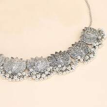 1pc Necklace, 1 Pair Earrings, Vintage Palace Style Decorative Necklace Earrings Set, Lotus Flower Shaped Necklace, Floral Earrings, Lotus Flower Pendant Necklace, Long Chain Earrings, Delicate Chain Combination Necklace, Bohemian, Style, Classical, Elegant, Suitable For Holiday, Travel, Festival, Party, Women - Multicolor - View 7