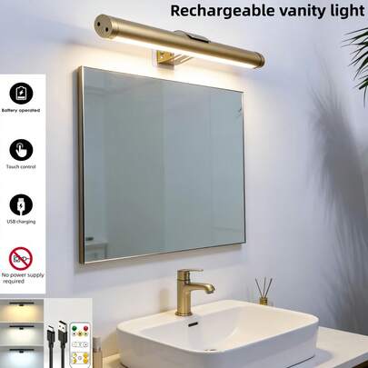 Rechargeable Magnetic Wall Light,Magnetic Vanity Light, Mirror Light,Bathroom Vanitylight,Touch Switch,Supports Tri Color Dimming, Infinite Dimming, Remote Control Switch