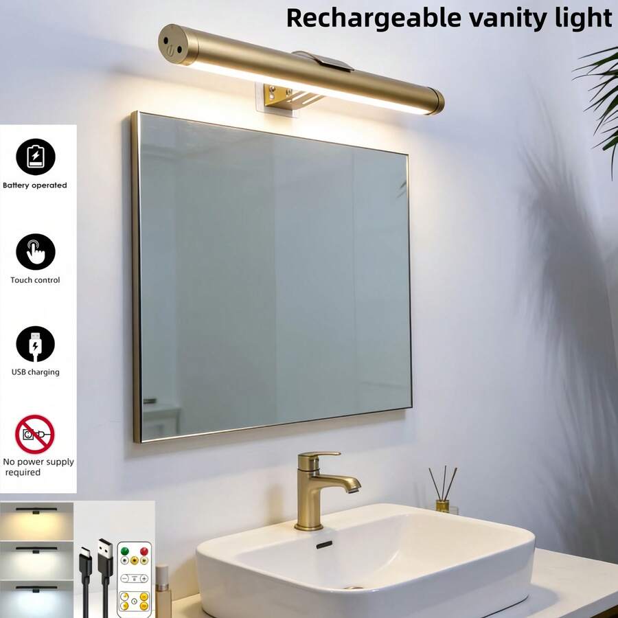 Rechargeable Magnetic Wall Light,Magnetic Vanity Light, Mirror Light,Bathroom Vanitylight,Touch Switch,Supports Tri Color Dimming, Infinite Dimming, Remote Control Switch - One Size Fits All - View 1