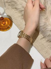 1件装女士简约休闲优雅复古中东风格手镯手表，复古金色 - 金色 - 查看 4