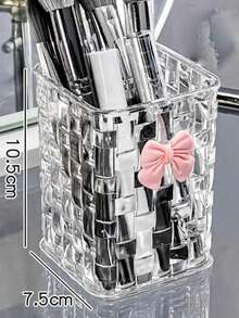 1pc Woven Texture Makeup Brush Holder With Butterfly Stickers - Large Capacity Desk Pen Holder Storage Box, Stationery Storage, Workspace Organizer, Modern Storage Device, Multi-Functional Desk Storage Container, Suitable For Makeup Brushes, Pens, Lipstick And Stationery, Neat Storage - Perfect Fit For Office Desk, Dresser, Office - Multicolor - View 13