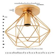 Paflon Ceiling Light Industrial Retro Wire Diamond Round Light Fixture - 金色 - 查看 2