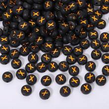 200/500/1000 piezas Cuentas con patrón de letras doradas sobre base negra de 4x7mm para hacer collares y joyería DIY - Fondo negro con letras doradas - Ver 86