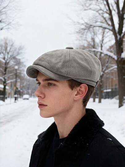 Men's Winter Retro British-Style Octagonal Beret Hat, Combining Classic Design With Lightweight And Warm Features, Suitable For Casual And Formal Occasions Such As Christmas, New Year, And Independence Day, A Great Valentine's Day Gift. Made Of Durable Material For Comfortable Daily Wear, Featuring Both Fashionable And Holiday Accessory Functions. Simple Artist Cap And Short-Brimmed Newsboy Cap, Suitable For All Seasons, An Essential Item For Men's Daily Outfits