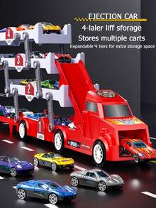 Red & Blue Metal Early Childhood Toy Set, Container Truck Warehouse Slide With Eject/Retract Function, 8 Random Mini Cars, Educational Gift For Halloween/Christmas/Birthday - Multicolor - View 6