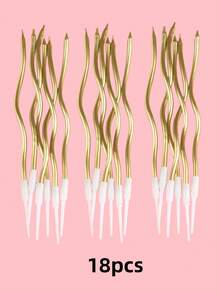 6/12/18 件金属螺旋蛋糕蜡烛，长卷曲蜡烛带支架，适合生日、婚礼、派对（金色/银色）