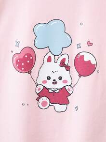 6件套女童轻薄卡通兔子印花可爱短袖长裤睡衣套装，休闲家居服，全身印花，春夏款 - 彩色 - 查看 6