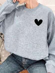 Valentine Outfits For Women2026Wonderful Day Kind, Positive Letter Graphic Cute Women Oversized Crew Neck Long Sleeve Casual Sweatshirt, Autumn/Wintervalentine's Day Valentines Clothes - 灰色 - 查看 2