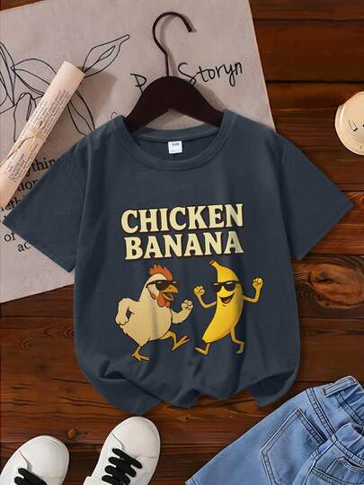 Ropa para adolescentes varones, camisetas con gráficos de dibujos animados de pollo y plátano, ropa deportiva casual holgada de manga corta, camisa polo de manga corta, adecuada para primavera y otoño, excelente para la escuela, salidas, viajes, fiestas y vacaciones