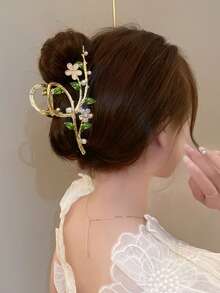 1pc Elegant Faux Cat Eye Stone Flower Hair Clip, Large Hair Claw Clip Barrette, Sophisticated Alloy Hair Accessory, Spring/Summer - Multicolor - View 6