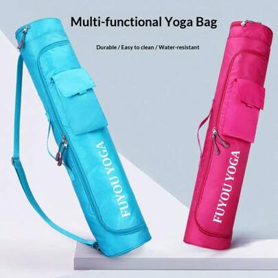 1pc Large Capacity Light Blue Yoga Mat Bag - Durable Polyester, Shoulder Strap, Fits 30-34 Lbs, Ideal For Daily Use And Fitness Enthusiasts, Yoga Mat Carrying Bag | Sports Design | Thick Material