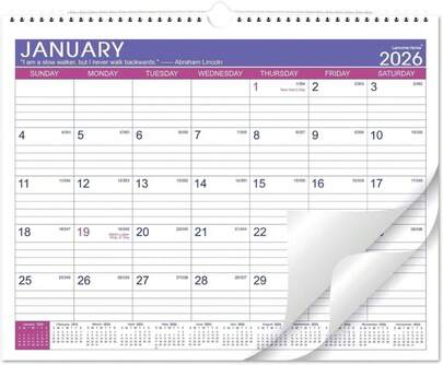 2026 Wall Calendar - Calendar 2026, Jan 2026 To Dec 2026, 15" X 115", Wall Calendar 2026 With Thick Paper + Metal Hanging Hook With Julian Date, 2026 Calendar Planner - Purple