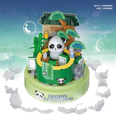 Bộ xếp hình gấu trúc hoạt hình, đồ chơi ghép hình dễ thương, các khối lắp ráp nhỏ, quà tặng sinh nhật, có thể dùng làm vật trang trí bàn làm việc.