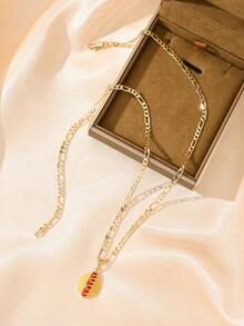 1件铜质优雅卡通珐琅热狗汉堡吊坠项链，适合女孩/男孩/家人/朋友，多功能，奢华，适合派对、宴会、节日、圣诞节、感恩节、万圣节等场合，可作礼物 - 金黃色 - 查看 5