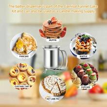 不锈钢手持式面糊分离漏斗 - 手动纸杯蛋糕煎饼分配器，带支架，无需用电的烘焙厨房工具 - 彩色 - 查看 3