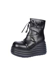 Unisex Lolita Punk Platform Shoes, Women Gothic Y2K Ankle Boots - Black - View 8