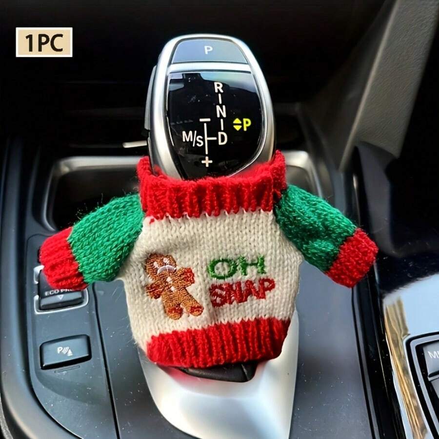 1Pc/2pcs Car Shift Cover Dust Cover, Size And Size General Car Transmission Cover Sweater, Fashionable Mini Knitted Sweater, Suitable For Car Transmission Rod Transmission Knob, Interior Accessories Decoration - One Pack Of Men's Red Ginger Cakes - View 1