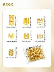 70pcs Braided Hair Accessories, Multiple Styles Adjustable Metal Gold Hair Rings, Braid Decoration For Teenagers - Gold - View 7