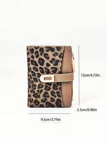 1 pieza Billetera compacta de estilo clásico con estampado de leopardo y parches, de PU marrón con cierre a presión, portador de tarjetas e identificación, ligera para mujer, billetera mini, monedero, billetera pequeña, billetera linda - Marrón - Ver 9