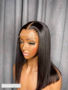 Wear And Go Glueless Bob Wig Human Blended Hair 180% Density Straight 13X4 Lace Closure Wigs For Women Brazilian Hair Ready To Wear Straight Bob Human Blended Hair Wigs Pre Plucked 8-36Inch Natural Black - Natural & Black - View 2