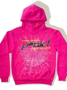 Hip Hop Spider Grid Letter Printed Graphic Hoodies Men's Clothing Winter Outfits Men Hooded Sweatshirt Y2k Clothing Pullover Women's Sweatshirt - 玫紅色衛衣 - 查看 1