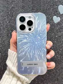 1 件装银色羽毛雪纺全包手机壳，饰有蓝色烟花图案和 3D 金属支架，兼容 11/12/13/14/15/16/17/Pro Max - 銀色 - 查看 1