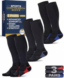3 pares de calcetines de compresión de 20 a 30 mmHg - Calcetines de compresión para mujeres y hombres | correr, atletismo, viajes, enfermeras - Gris oscuro (rojo/azul/azul claro) - 3 pares - Ver 13