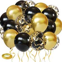 34pcs/Set Metallic Gold, Matte Black, Multicolor Confetti Latex Balloons With Ribbons, Suitable For Ramadan, Birthday Party, Bachelor Party, Valentine's Day, Anniversary, Wedding Decor, Mother's Day, Father's Day, Graduation Celebration, And Various Indoor/Outdoor Event Decorations - Multicolor - View 2