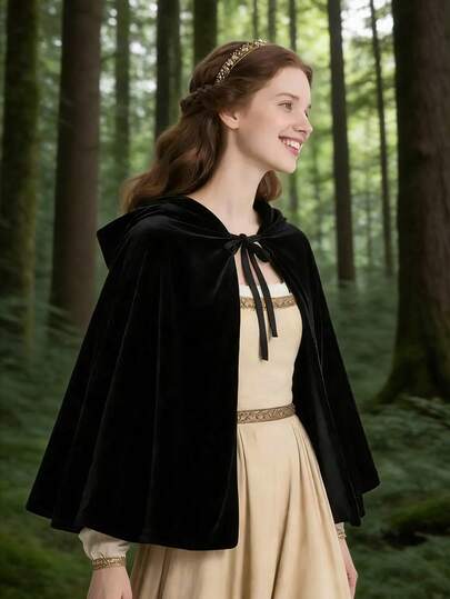 1 pieza Capa con capucha de terciopelo unisex, capa corta de mujer para cosplay de bruja, elfo, chal, ideal para carnaval, Navidad, Halloween, actuaciones de baile y disfraces de diversos festivales