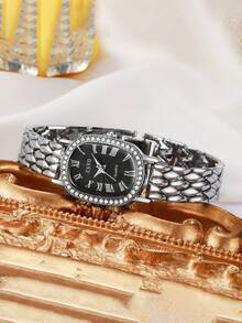 1pc Unique Oval Dial Quartz Watch, Suitable For All Occasions, / Year-End Promotion / Birthday Gift / Holiday Gift - Silver - View 4