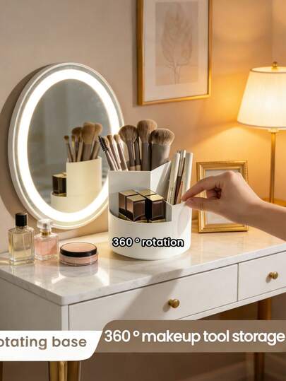 2pcs/1pc 360 ° Rotating Cosmetics Storage Box, Organizer Of Makeup Brush Holder, Pen Holder, Bathroom Storage Rack, Plastic Cosmetics Storage Box With Multiple Compartments, Multifunctional Stand, Suitable For Brushes, Lipstick, Skincare Products And Stationery, Bathroom Accessories, Valentine's Day Gifts, Back To School Season Gifts