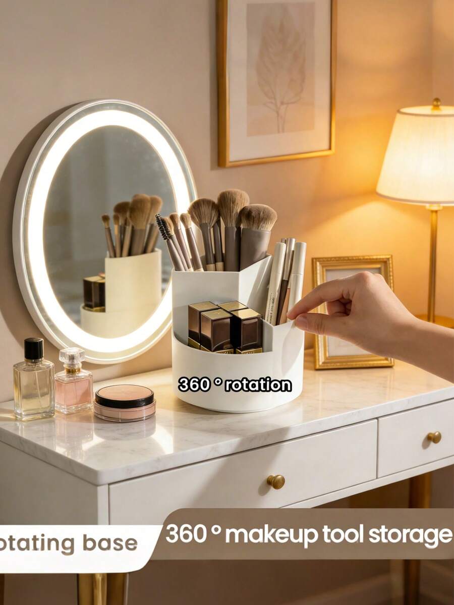 2pcs/1pc 360 ° Rotating Cosmetics Storage Box, Organizer Of Makeup Brush Holder, Pen Holder, Bathroom Storage Rack, Plastic Cosmetics Storage Box With Multiple Compartments, Multifunctional Stand, Suitable For Brushes, Lipstick, Skincare Products And Stationery, Bathroom Accessories, Valentine's Day Gifts, Back To School Season Gifts - Multicolor - View 1