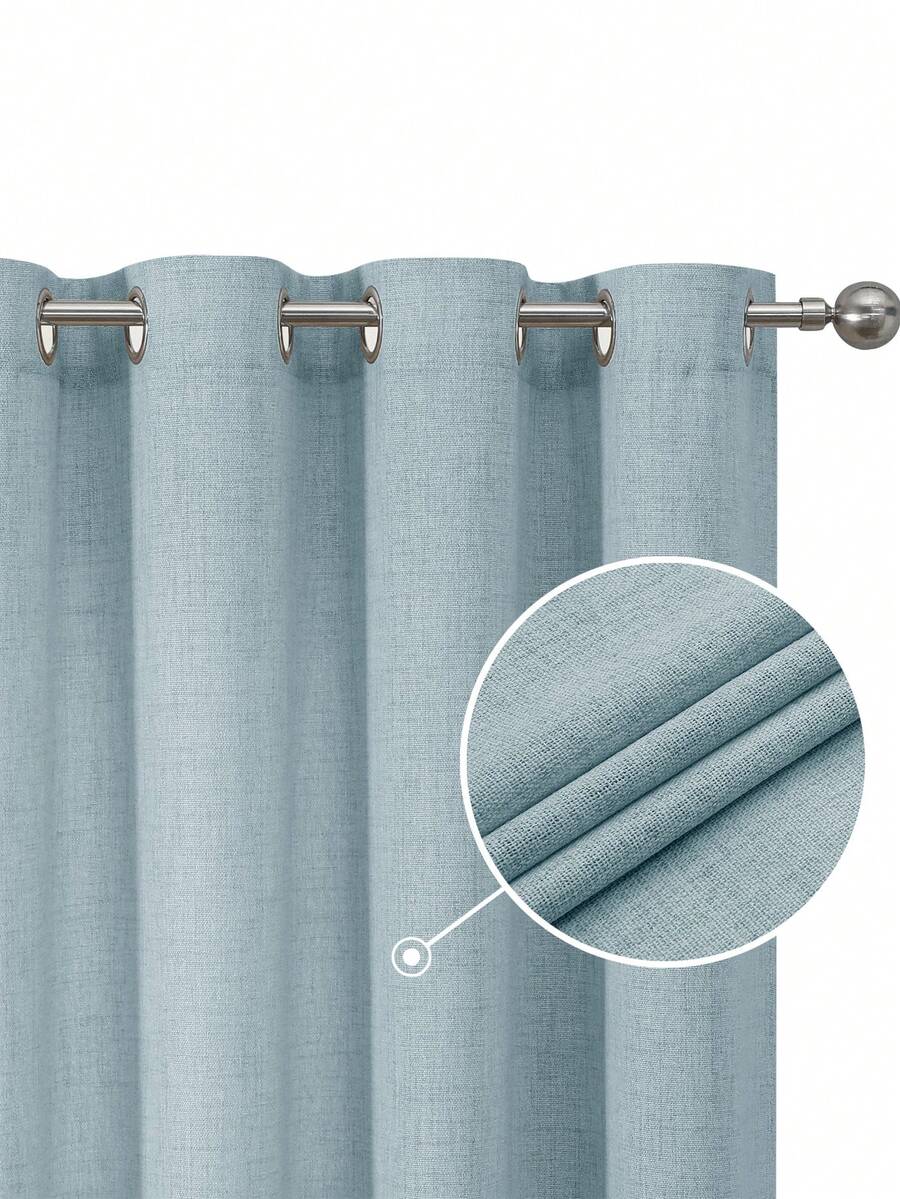 Bộ 1/2 rèm cửa giả vải lanh, thích hợp cho phòng khách, phòng ngủ, tạo sự riêng tư, rèm cửa dệt bằng vải bố mộc mạc, hơi trong suốt, có khoen treo, lọc ánh sáng, màu be, xanh lá cây nhạt, xám đậm, trắng. - Màu xanh lam - Xem 1
