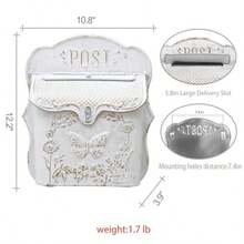 Z² BellaDecor Mailbox Wall Mount Mailboxes For Outside Vintage Mail Boxes For House Outside Metal Drop Box Antique Style Nostalgic Charm Home Decorative Butterfly Pattern White - White - View 3