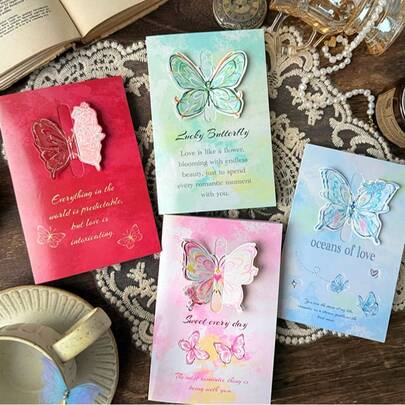 10pcs 3D Butterfly Greeting Card - High-Value Retro Foldable Blessing Card With Envelope, Ideal Gift For Best Friends And Lovers