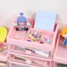 1pc Multi-Drawer Small Stationery Marker Pen Storage Box, High Transparency Pull-Out Drawers With Cute Rabbit And Pig Handles, Organizes Stationery, Memo Notes And Miscellaneous Items - Multicolor - View 6
