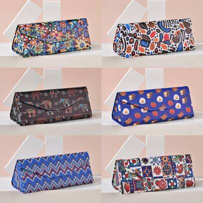 1pc Bohemian Floral & Graffiti Print Foldable Eyeglass Case, Fashion Versatile Convenient Eyewear Storage Box/Wallet, Vintage, Scratch-Resistant