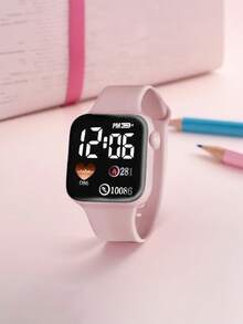 2pcs/Set, Fashionable & Elegant Women's Square Pink Digital Display Watch With Heart-Shaped Bracelet, Suitable For Parties, Queuing, Festivals To Check Time, Also An Ideal Gift For Girlfriend On Valentine's Day, Thanksgiving, Carnival, Mother's Day - Multicolor - View 5